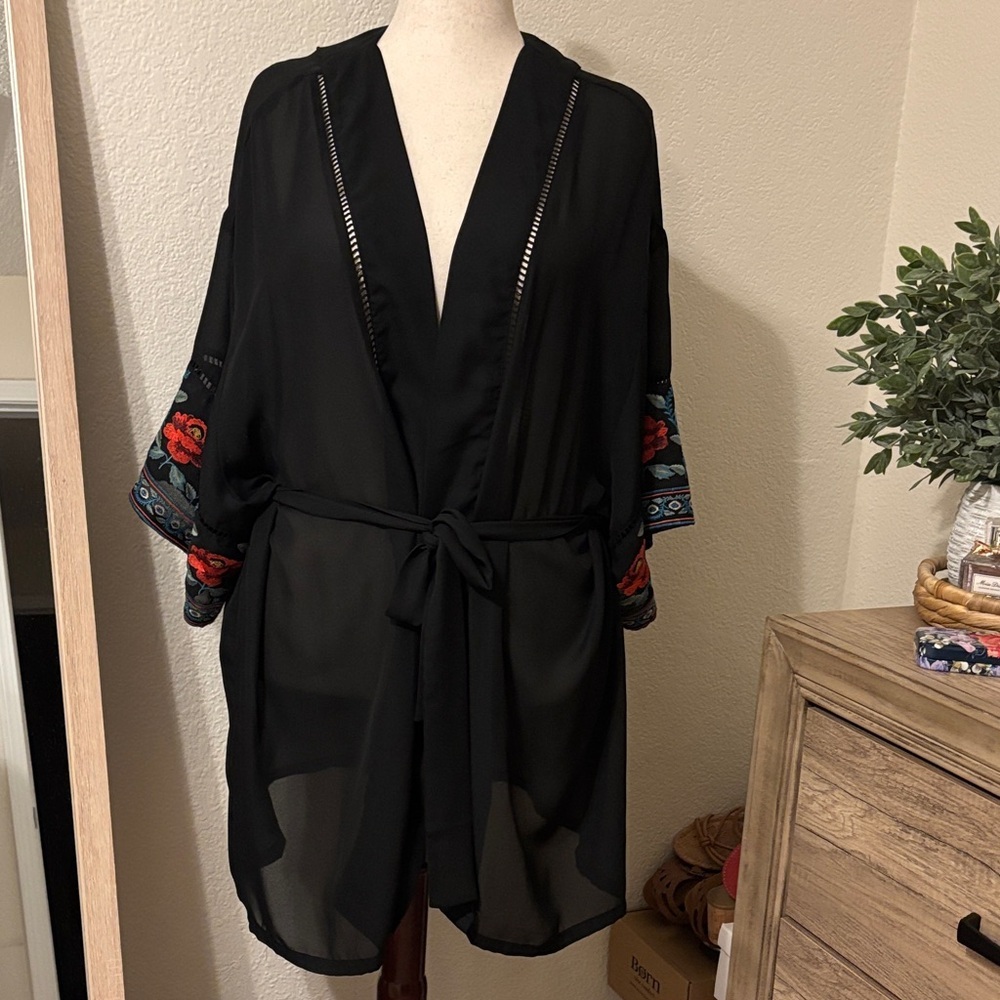 Cacique Swim Cover Up with Embroidered Sleeves